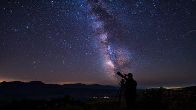 Astronome amateur avec télescope Newton