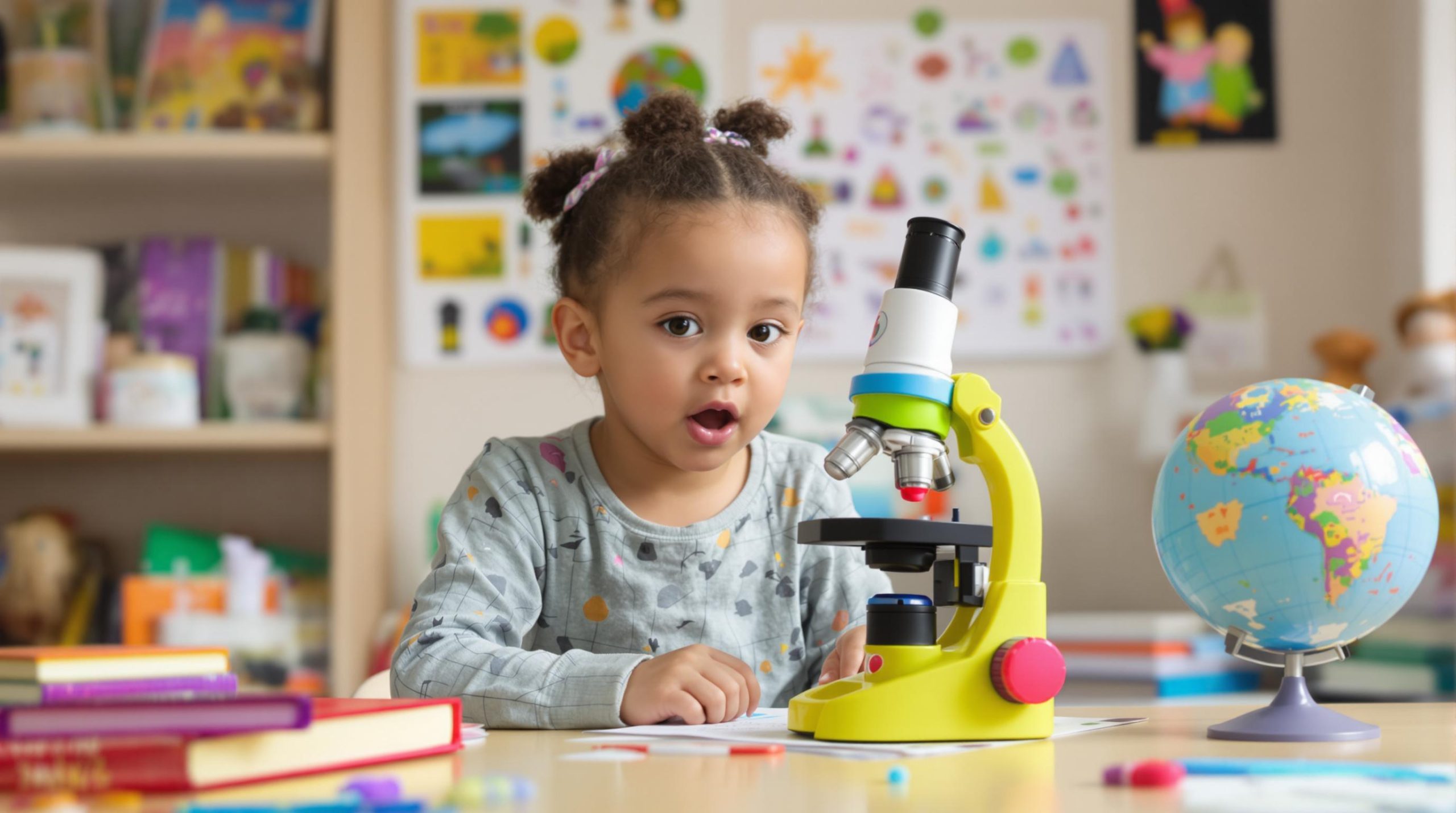 Enfant utilisant un microscope éducatif