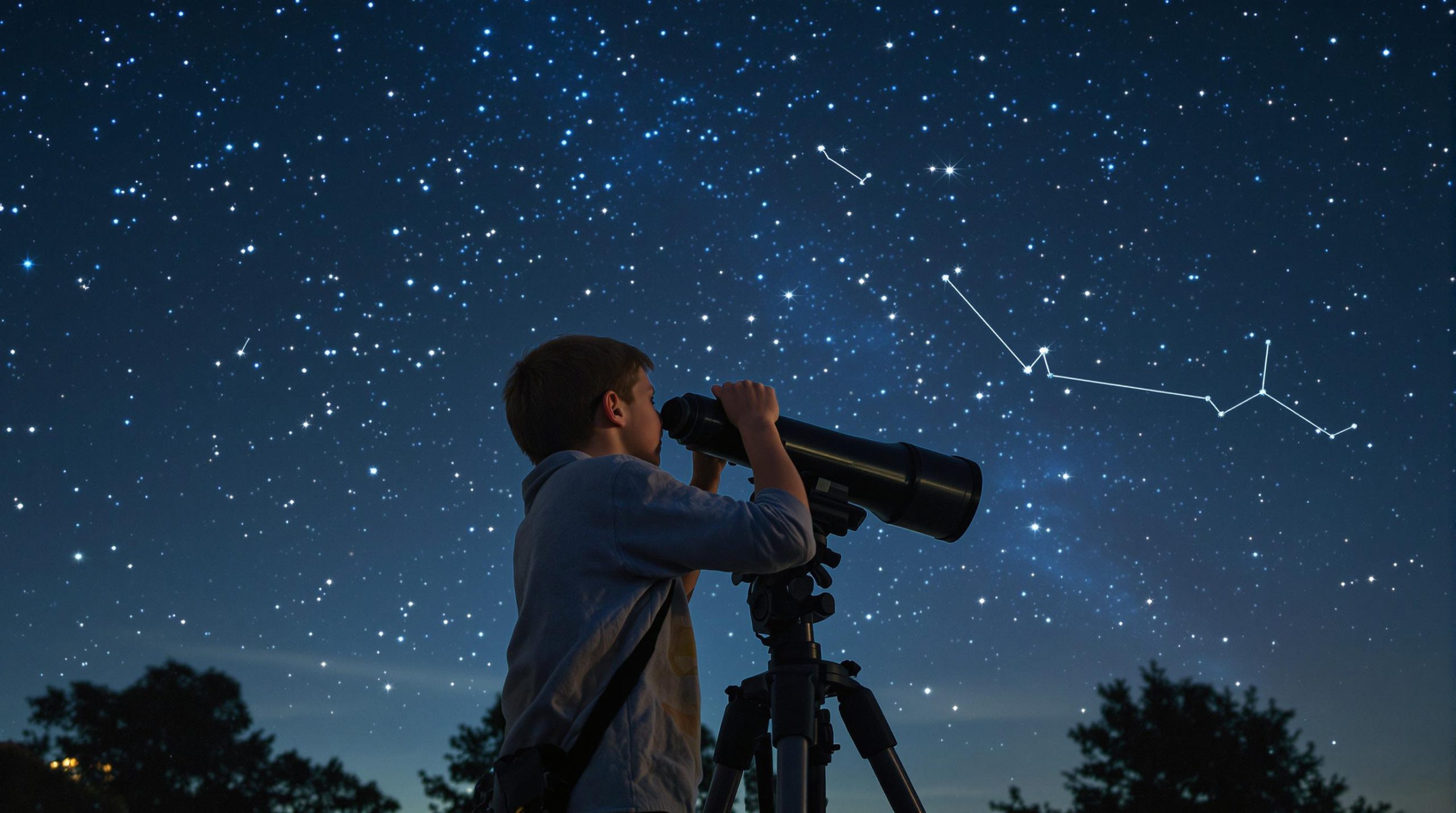 Enfant utilisant un télescope sous un ciel étoilé