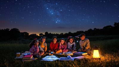 Enfants observant les étoiles avec un télescope