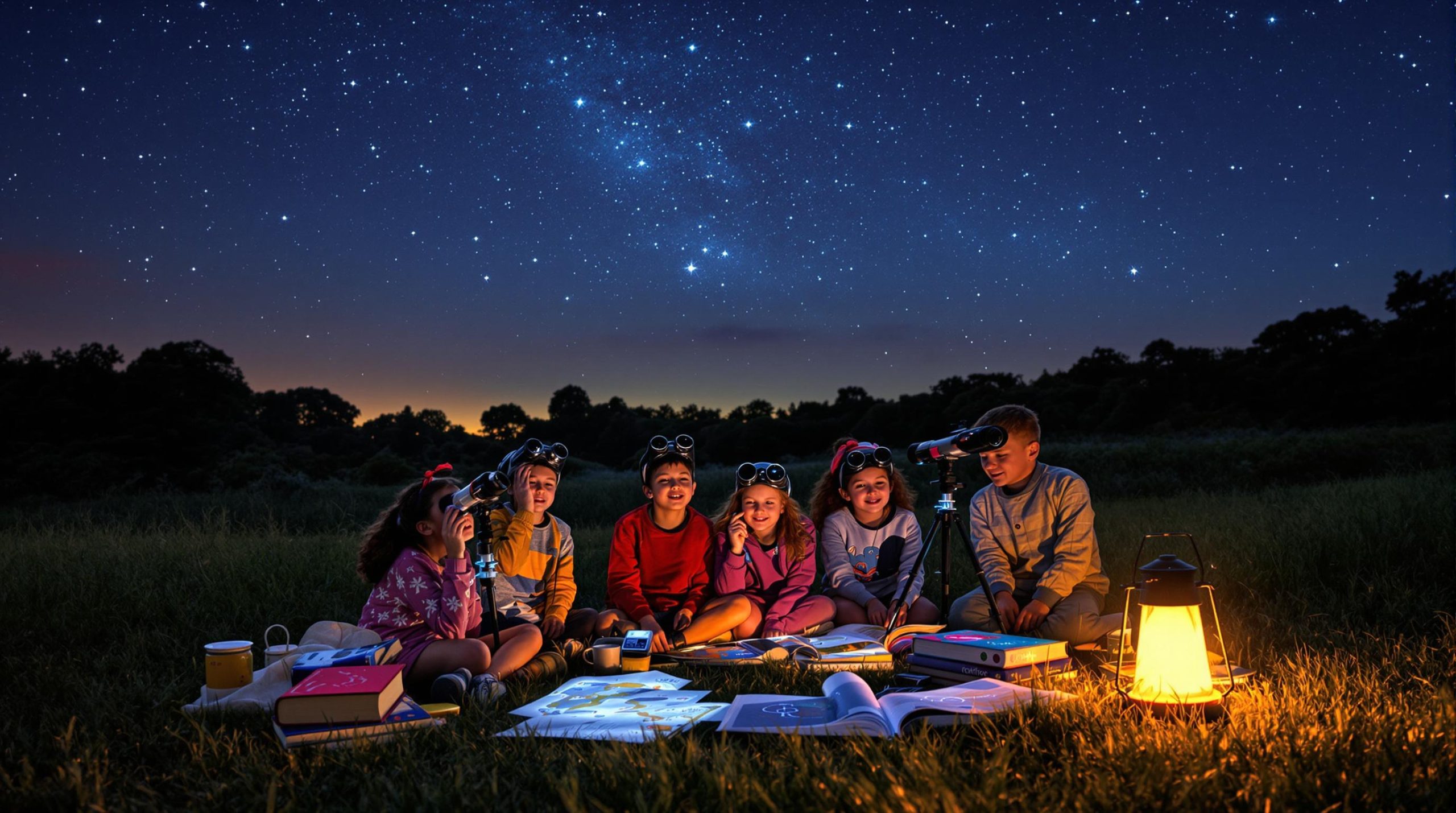 Enfants observant les étoiles avec un télescope