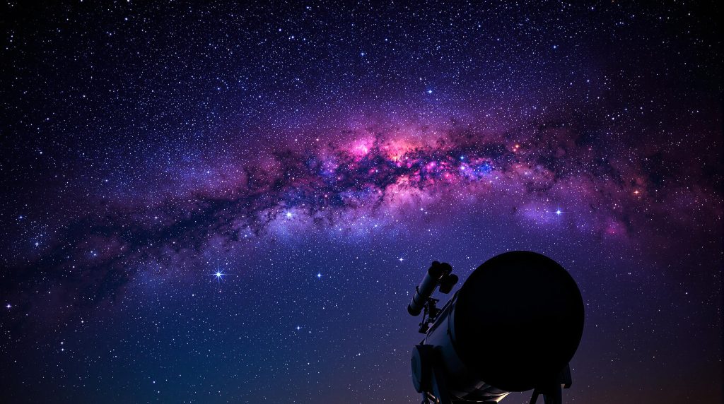 Grand télescope pointé vers une nébuleuse