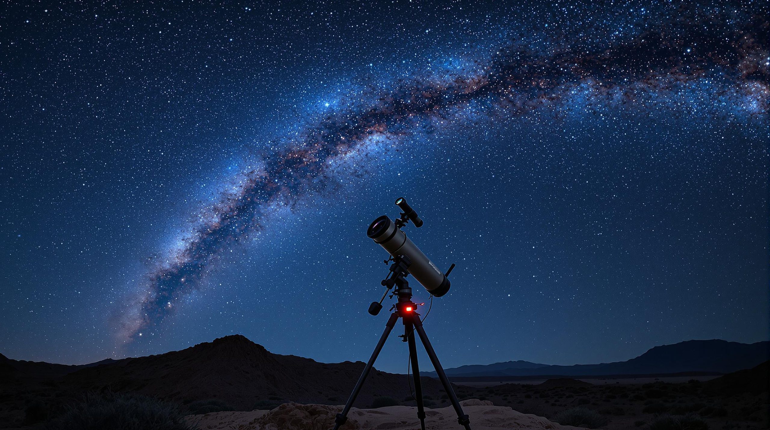 monture équatoriale de télescope sous un ciel étoilé
