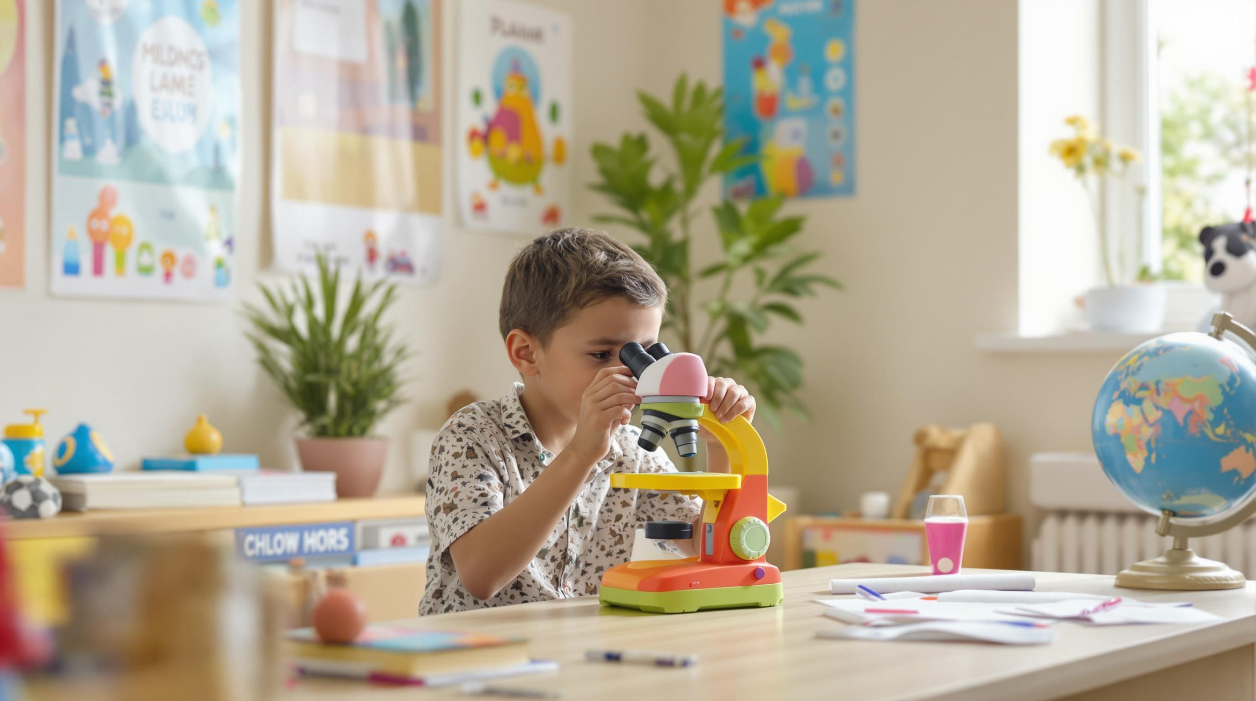 Enfant utilisant un microscope