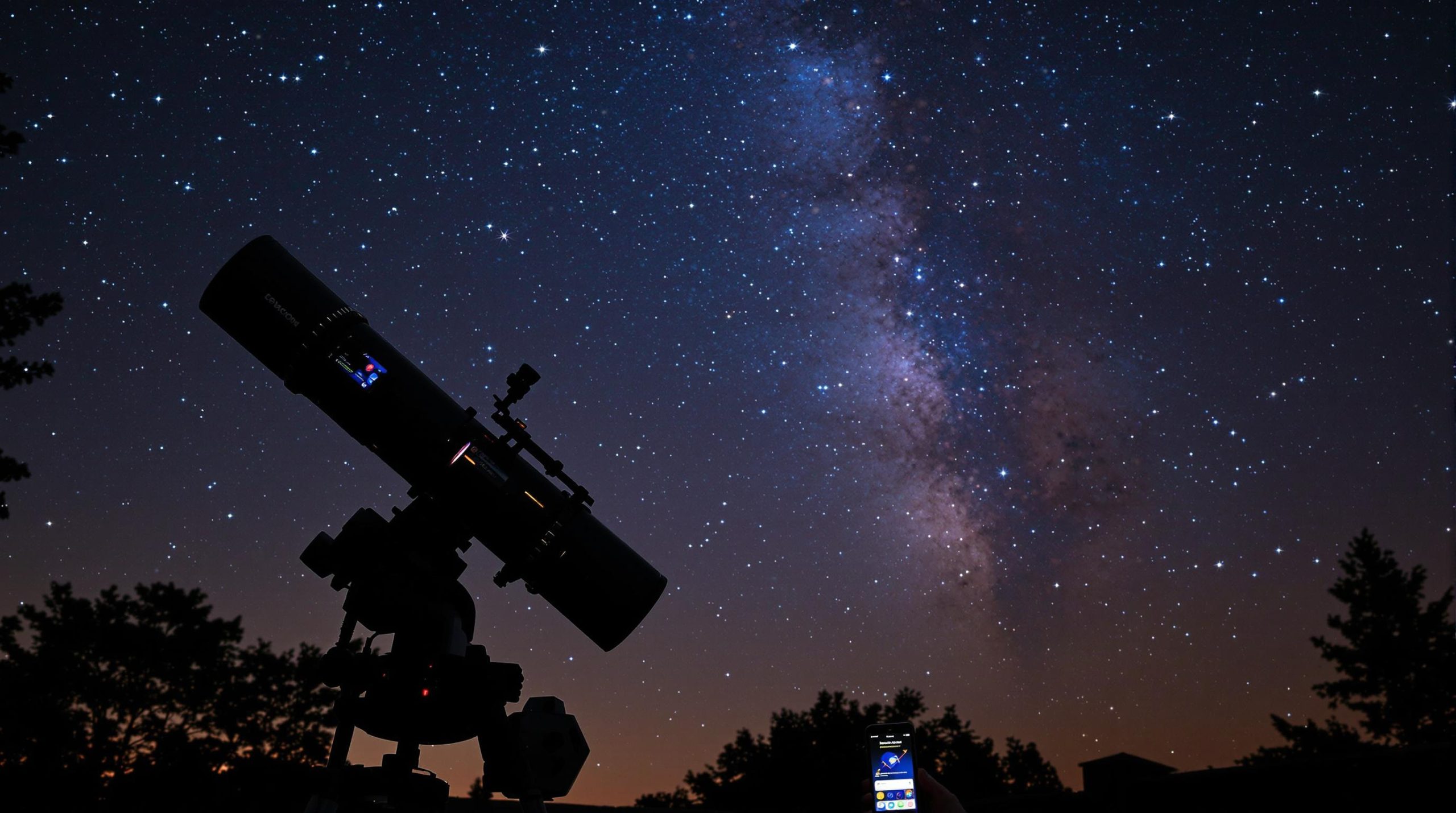 Télescope connecté sous un ciel étoilé